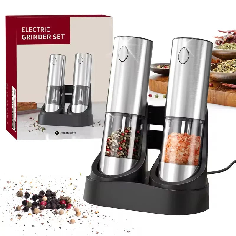 Electric Salt & Pepper Grinder Set 2-Pack — USB Rechargeable 190ml (6.4 fl oz) Ceramic Spice Mills, Adjustable Coarseness