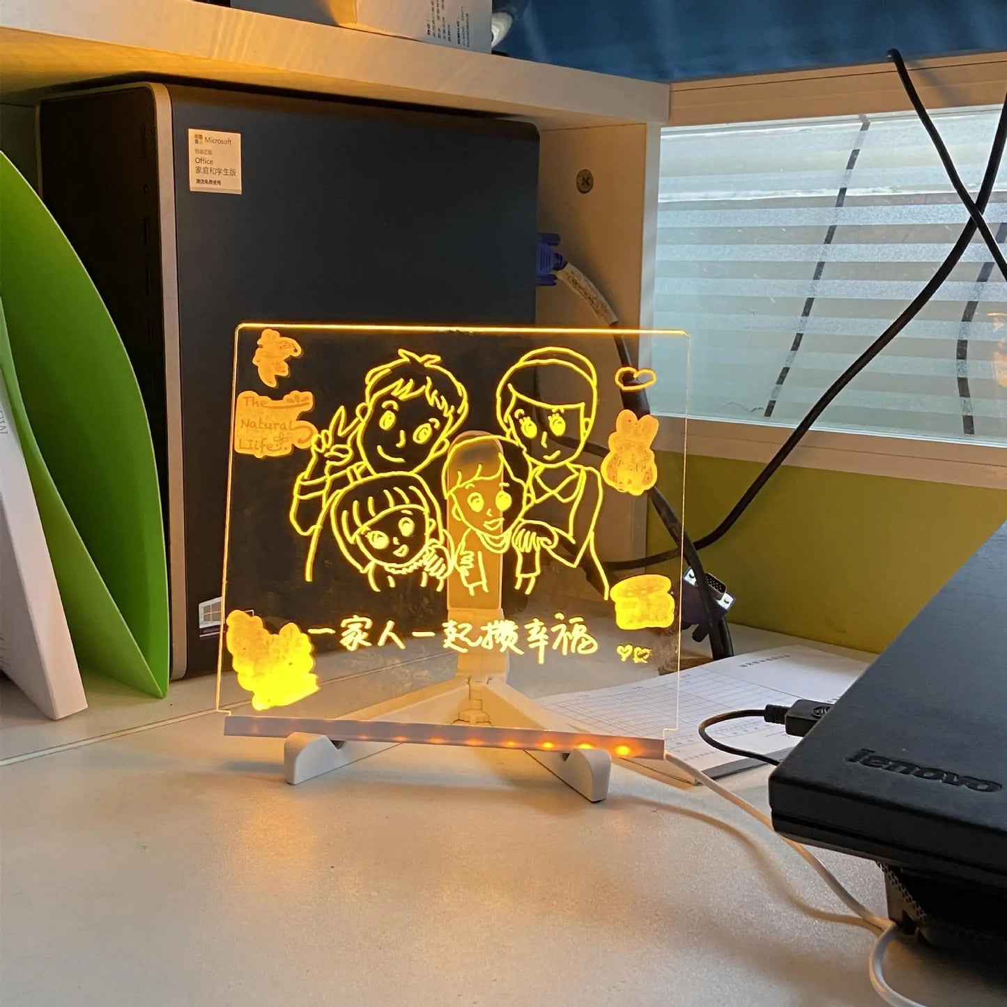 USB LED Acrylic Message Board Night Light with 7 Color Marker Pens — Rewritable Glowing Writing & Drawing Board for Home, Office & School