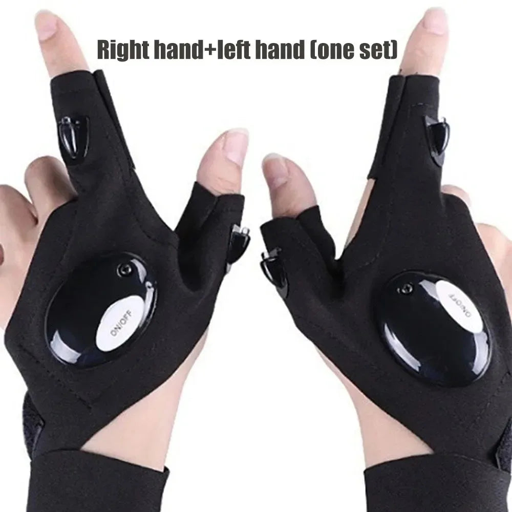 LED Fingerless Gloves with Built-In Finger Lights for Fishing & Cycling