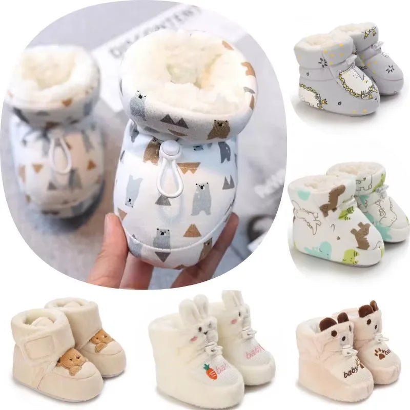 Winter Baby Boots Cartoon Soft-Sole Anti-Slip Warm Toddler Walking Booties for Boys & Girls