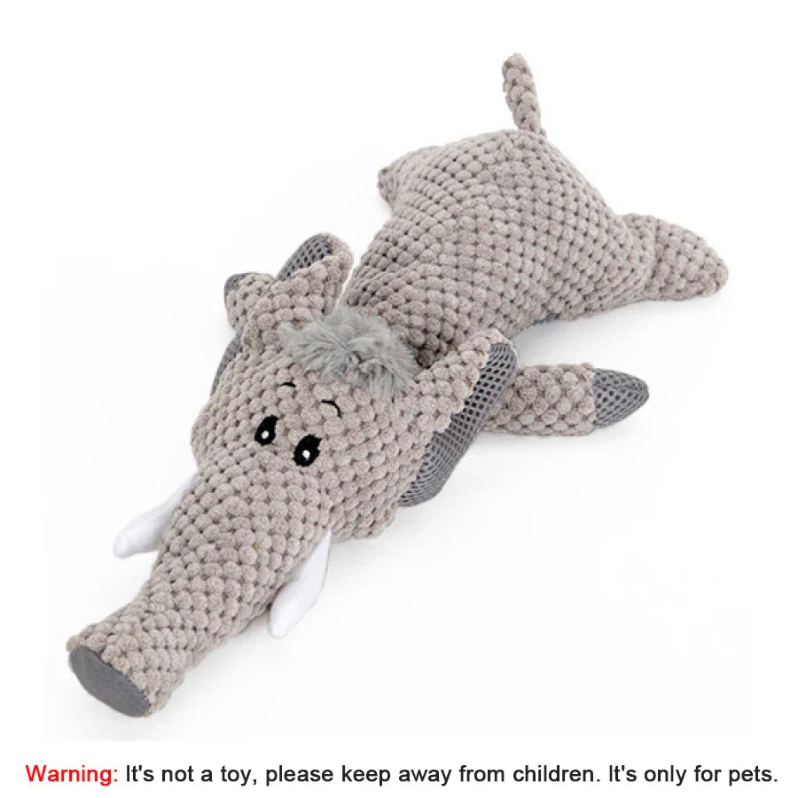 Bite-Resistant Squeaky Plush Dog Toy — Lion, Wolf & Elephant, 15.7 x 6.3 x 3.5 in (40 x 16 x 9 cm) — Interactive Chew Toy for Small & Medium Dogs