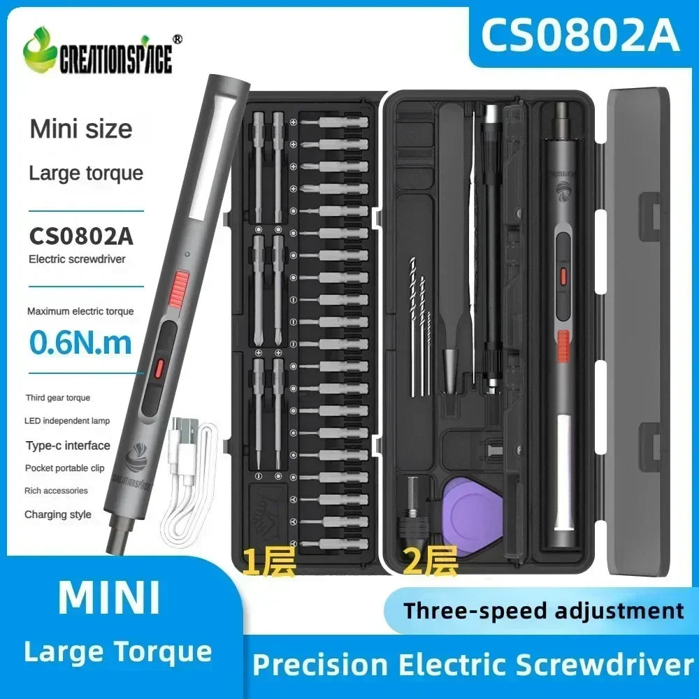 Cordless Electric Precision Screwdriver Set 29/42-in-1, 3 Torque Settings USB-C Rechargeable for Phone & Watch Repair