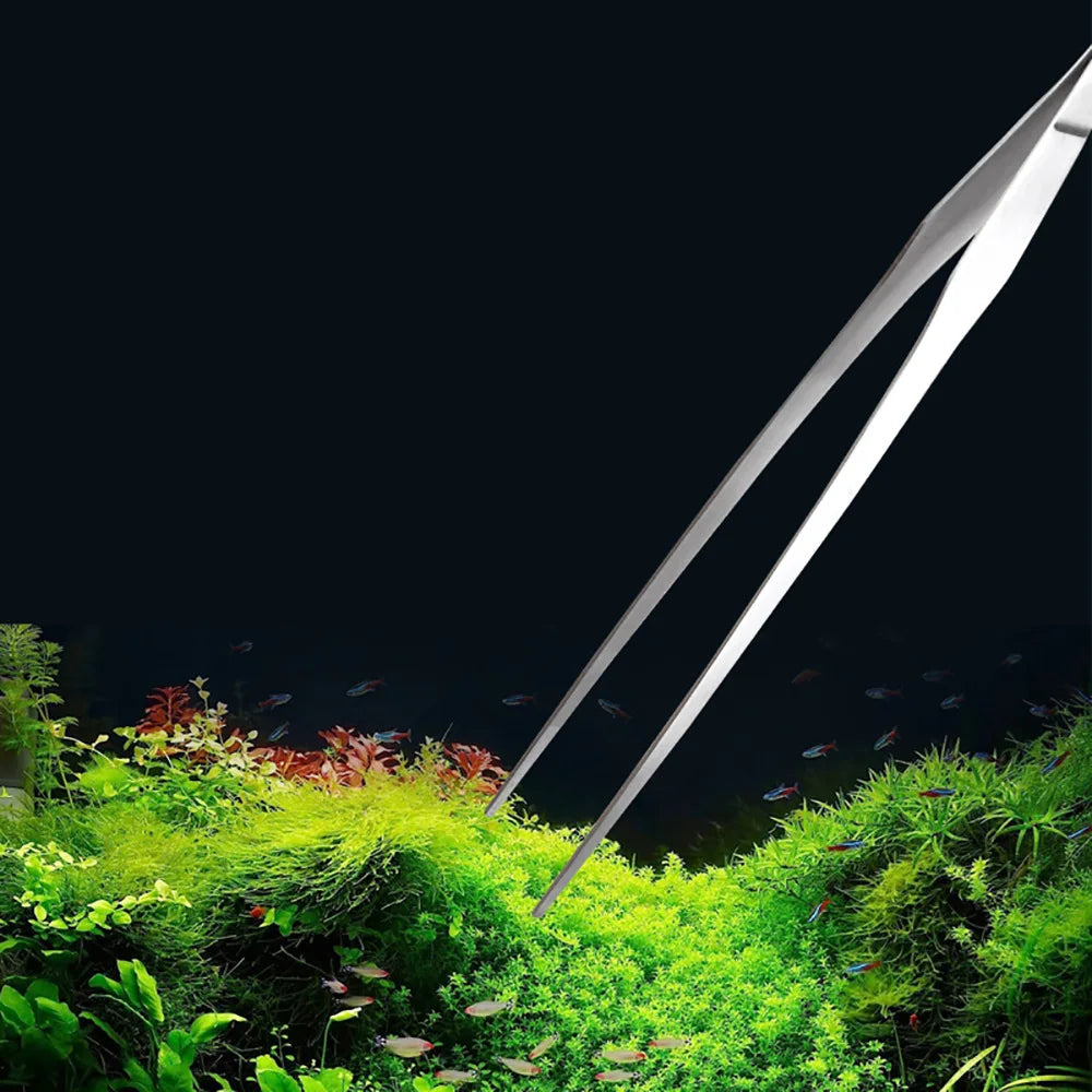 Stainless Steel Aquarium Plant Tool Set — 25 cm Scissors, 27/38/48 cm Tweezers & 32 cm Spatula (9.8–18.9 in)