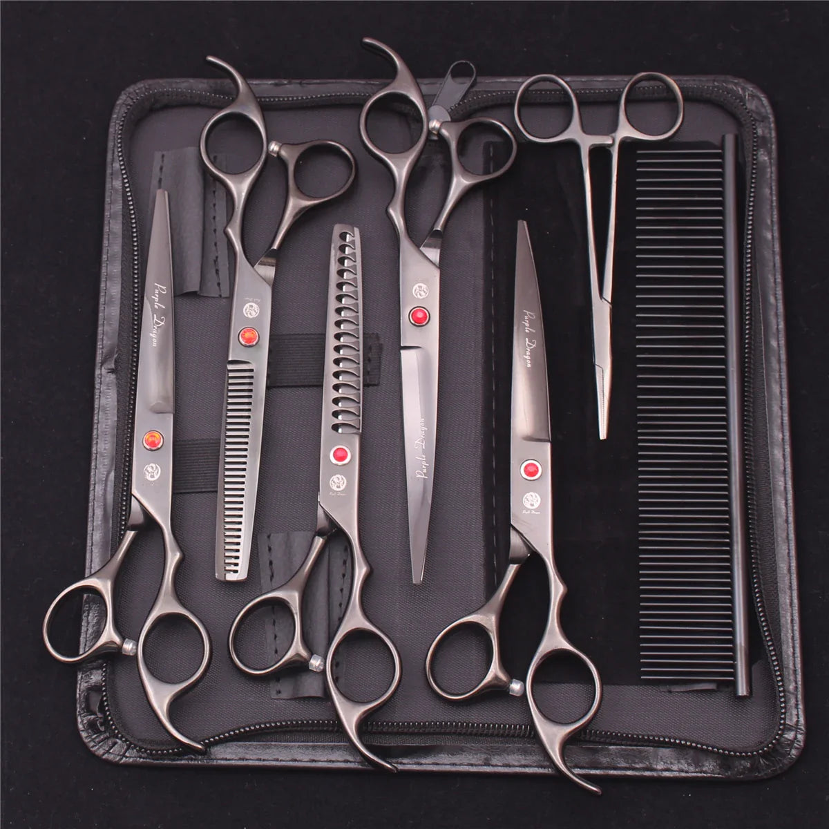 7-Inch (19.5 cm) Stainless Steel Pet Grooming Scissors Kit – Straight, Thinning, Chunker & Curved Shears