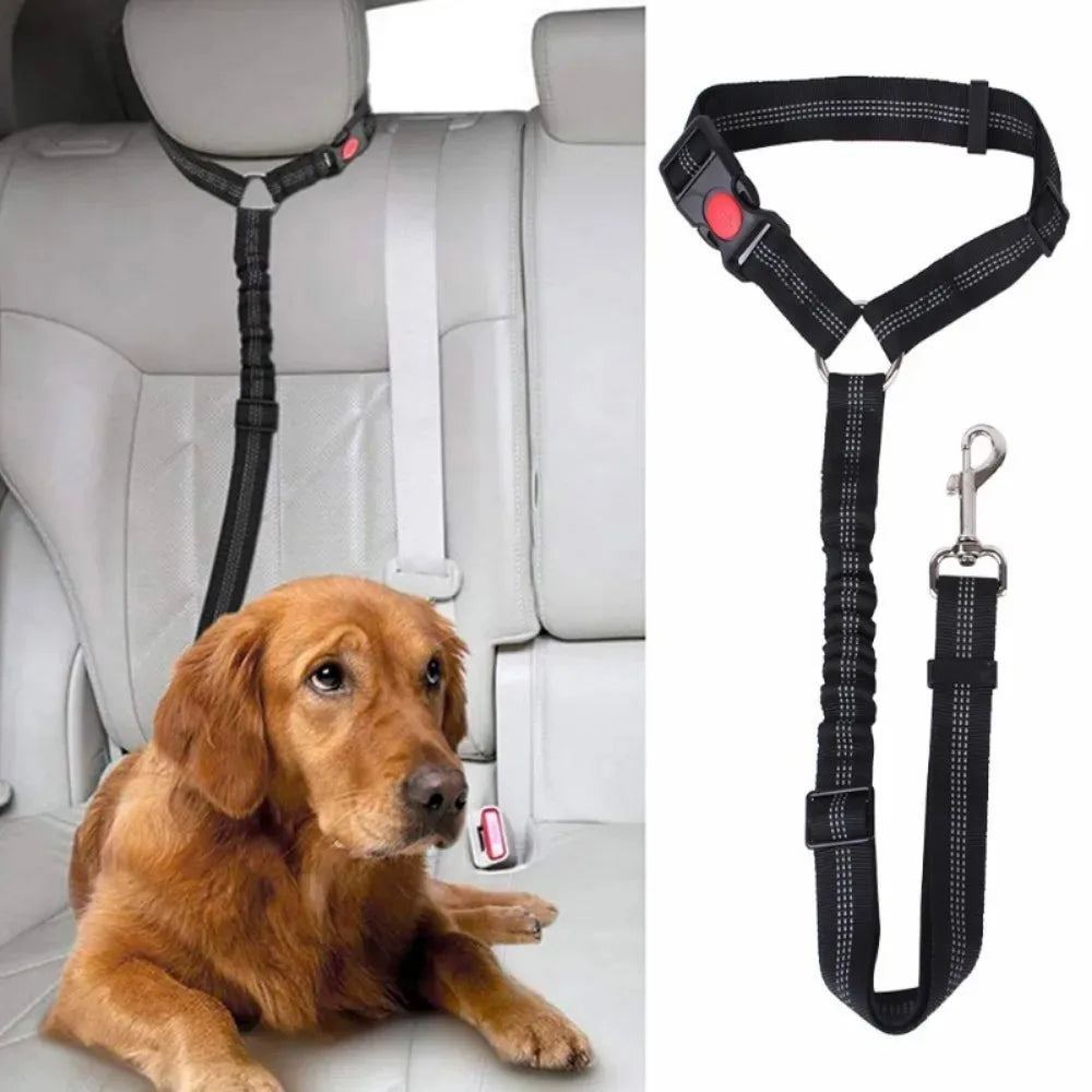 Reflective 2-in-1 Pet Car Seat Belt & Adjustable Nylon Dog Leash - Durable Safety Strap for Small to Large Dogs