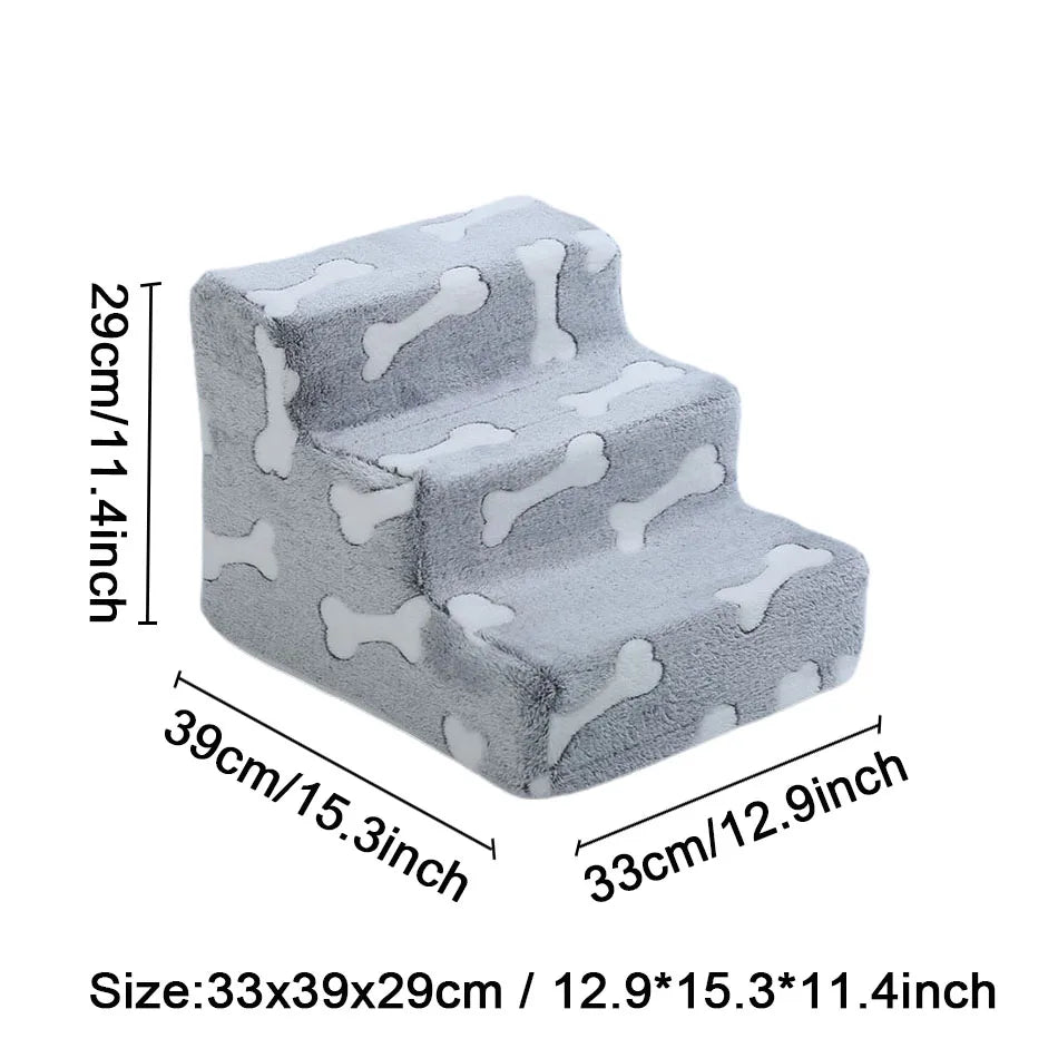 Bone-Shaped 3-Step Pet Stairs Ramp for Dogs & Cats — Soft Foam Sofa & Bed Ladder for Senior Pets