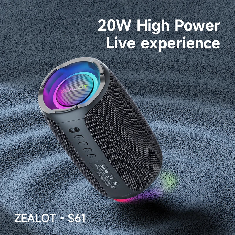 Portable Bluetooth Speaker 20W — IPX6 Waterproof, Bluetooth 5.2, 12H Battery, Outdoor Bass