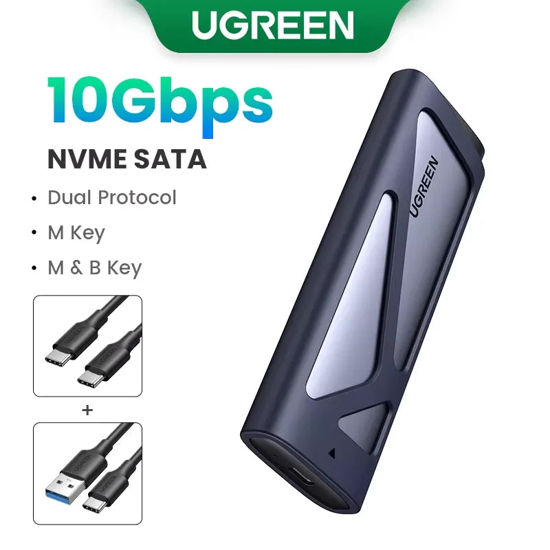 M.2 NVMe SATA SSD Enclosure USB-C 3.2 Gen2 10Gbps Tool-Free Fits 2230/2242/2260/2280 Up to 8TB Aluminum Case with Silicone Sleeve