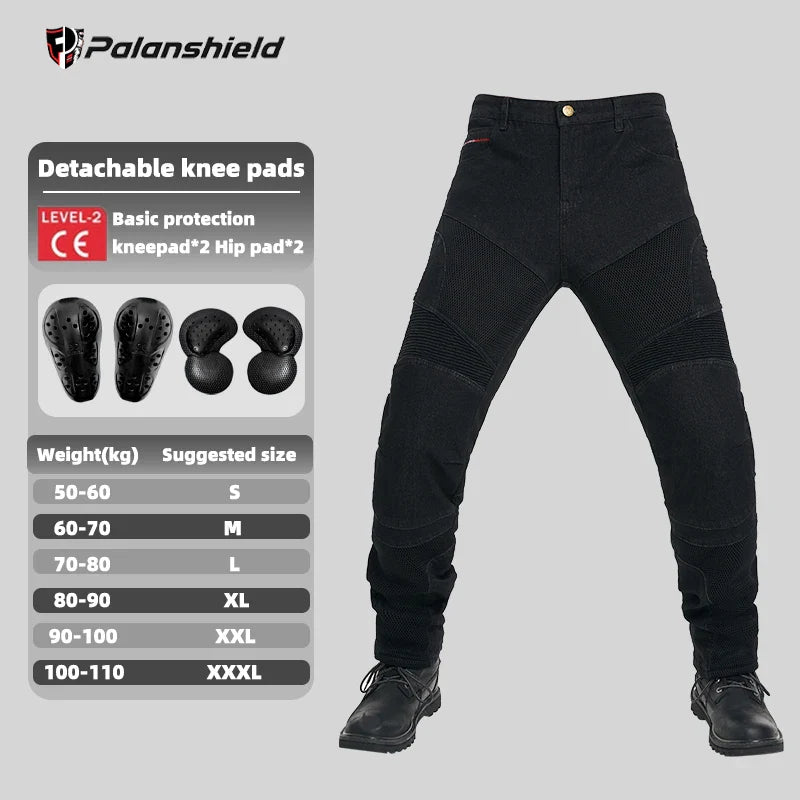 Men's Motorcycle Riding Pants with Removable Armor - Breathable Mesh Touring Motocross Pants (Blue/Black)
