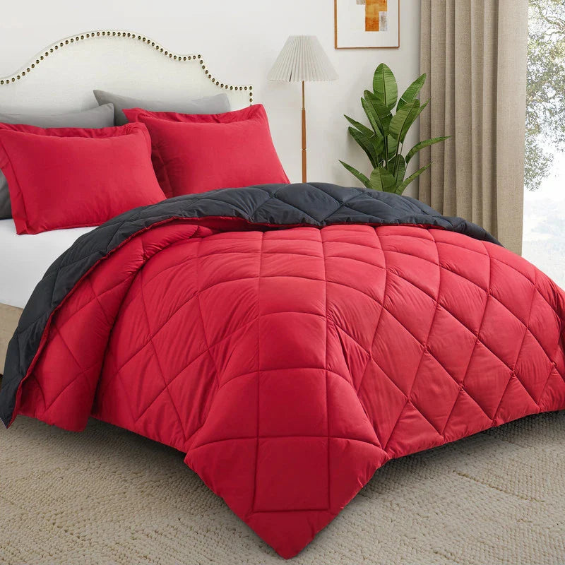 2/3-Piece Reversible Comforter Set – Queen/King – All-Season Microfiber Comforter with 1–2 Pillow Shams