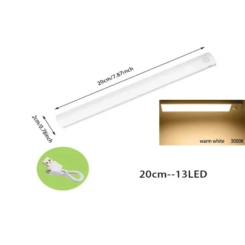 Under-Cabinet Rechargeable LED Motion Sensor Strip Light Magnetic Battery-Operated for Kitchen Cabinet Closet — 10/20/30/50cm (3.9/7.9/11.8/19.7 in)