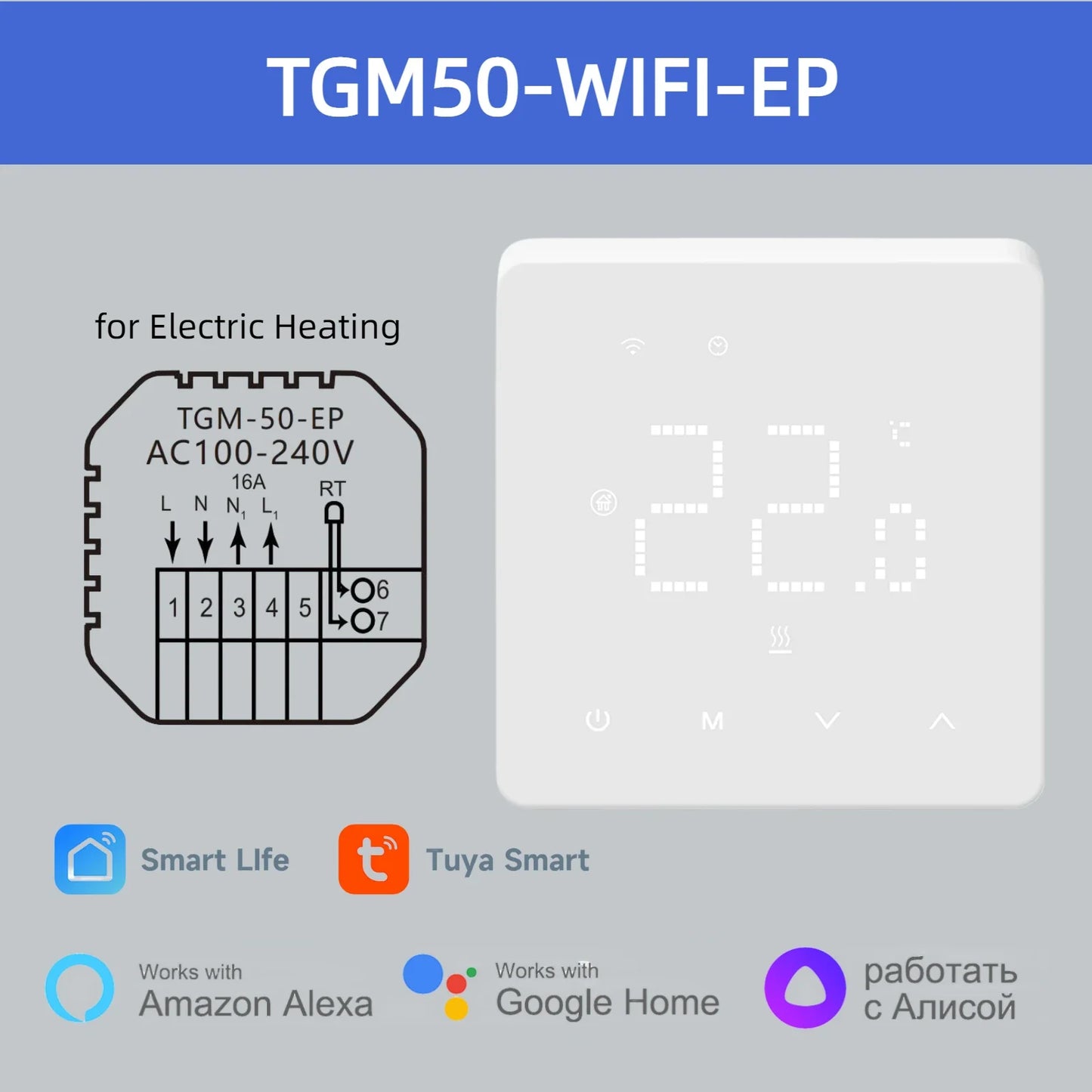 WiFi Smart Room Thermostat for Underfloor Heating — Tuya/Smart Life Compatible, Works with Alexa & Google Home