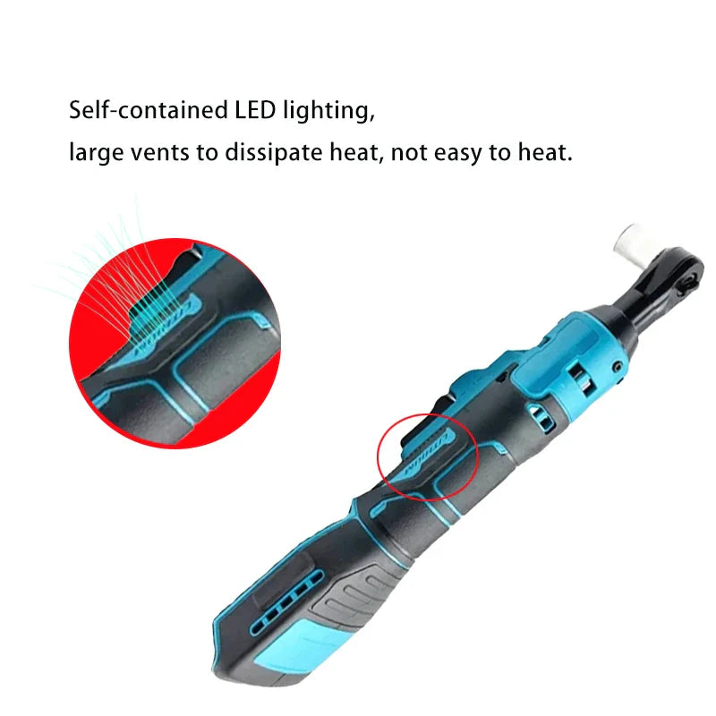 Cordless Ratchet Wrench Electric Rechargeable Screwdriver 3/8-Inch (9.5 mm) Ratchet Head, 21V Battery Compatible, LED High Torque