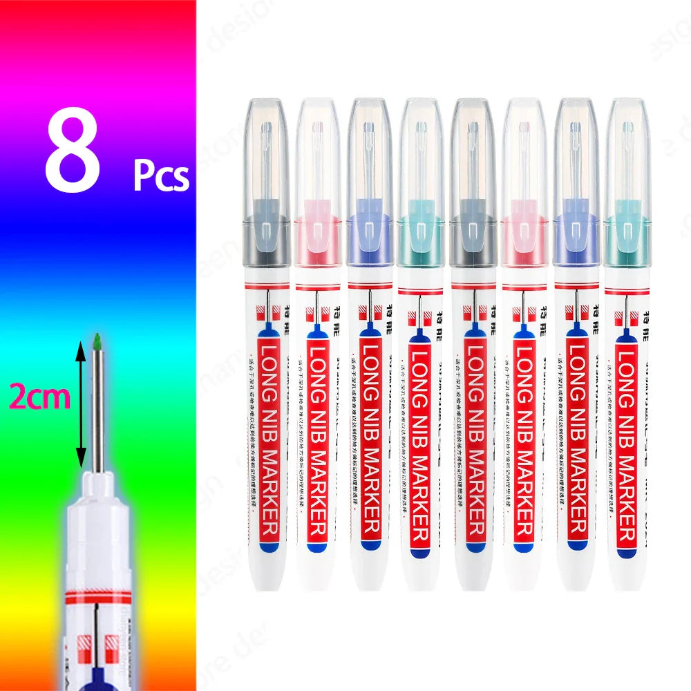 Waterproof Long-Head Deep-Hole Marker Pens 20mm Tip — Permanent Oil Ink for Metal, Wood & Carpentry (Black, Blue, Red, Green)