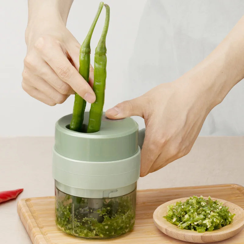 4-in-1 Rechargeable Electric Handheld Vegetable Cutter, Wireless Garlic Chopper, Onion Slicer & Shredder