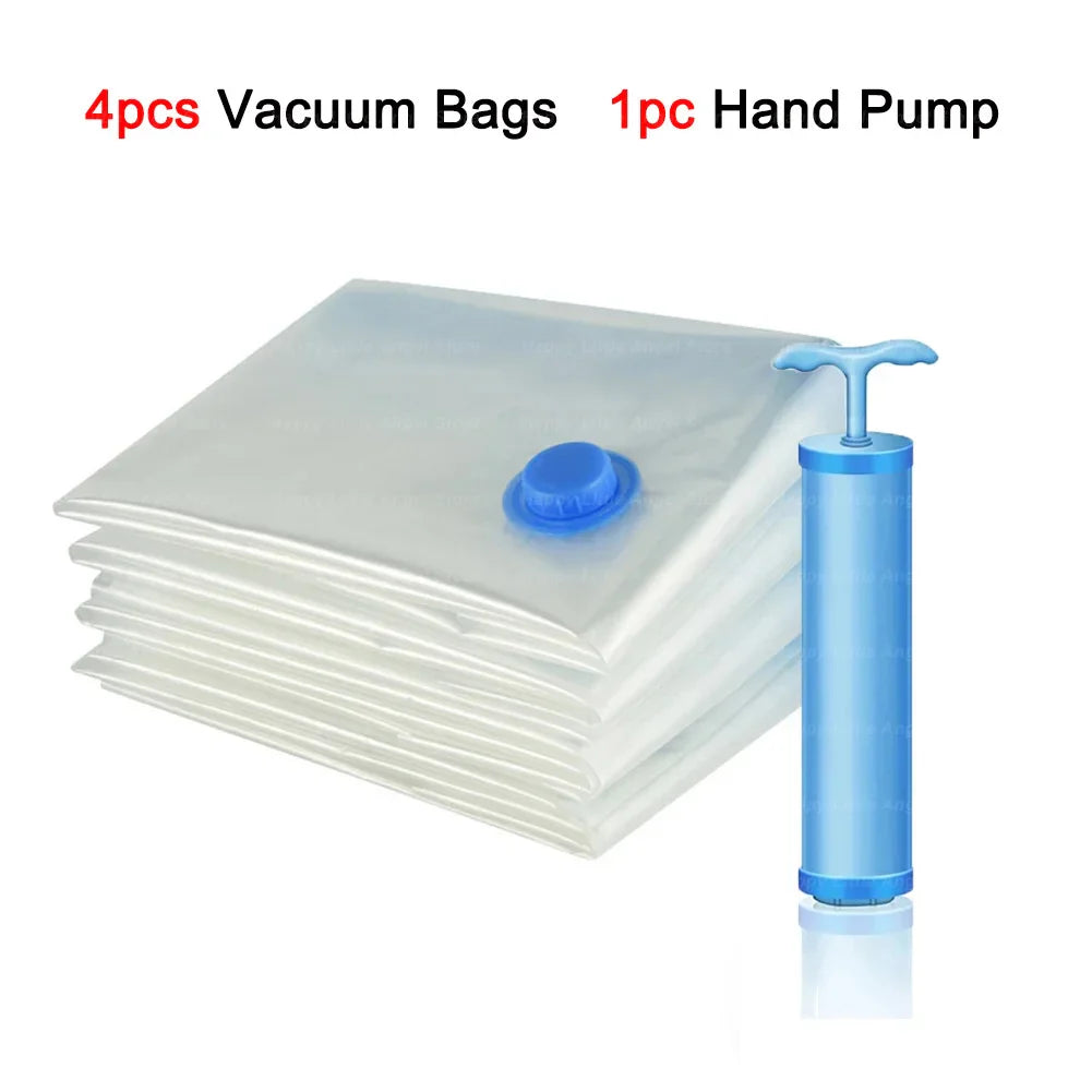 4-Pack Reusable Vacuum Storage Bags for Clothes, Clear Large Space-Saving Compression Bags for Travel & Home