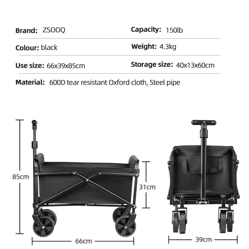 Heavy-Duty Foldable Portable Utility Cart — 4-Wheel Collapsible Wagon for Camping, Beach & Shopping