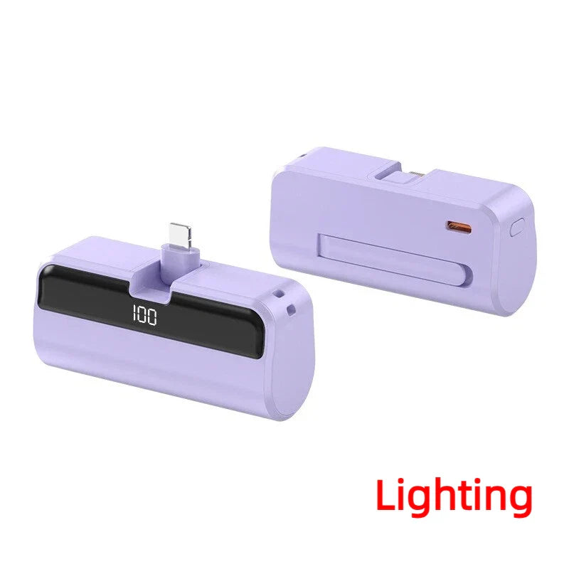 50000mAh Mini Capsule Power Bank – Portable Wireless Fast Charging with Digital Display, USB-A / USB-C / Lightning