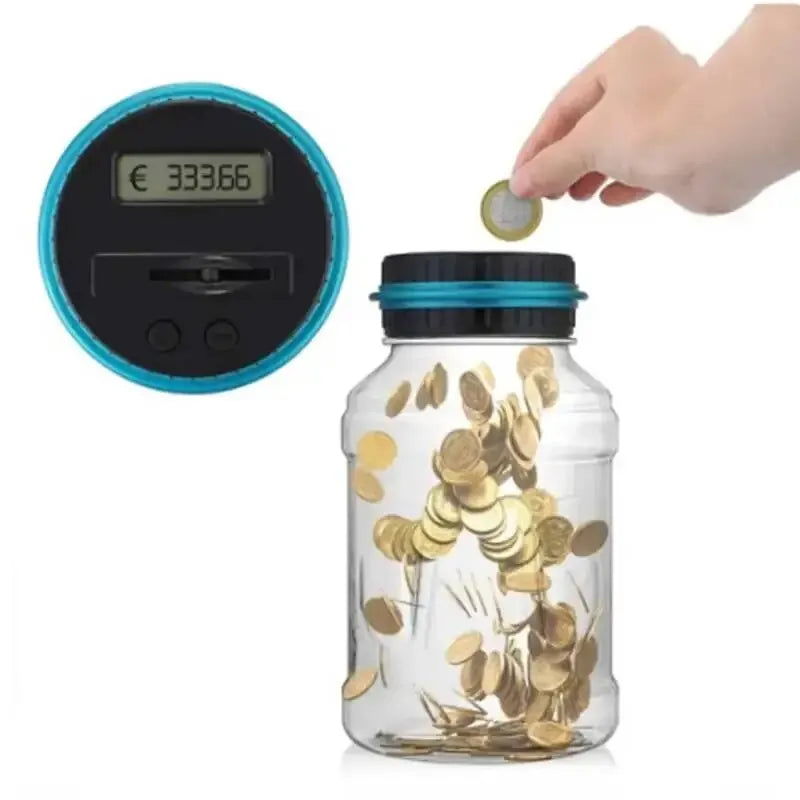1.8L (61 fl oz) Smart Coin Counter Jar - Transparent Large Capacity Money Bank for USD, Euro, Pound Sterling