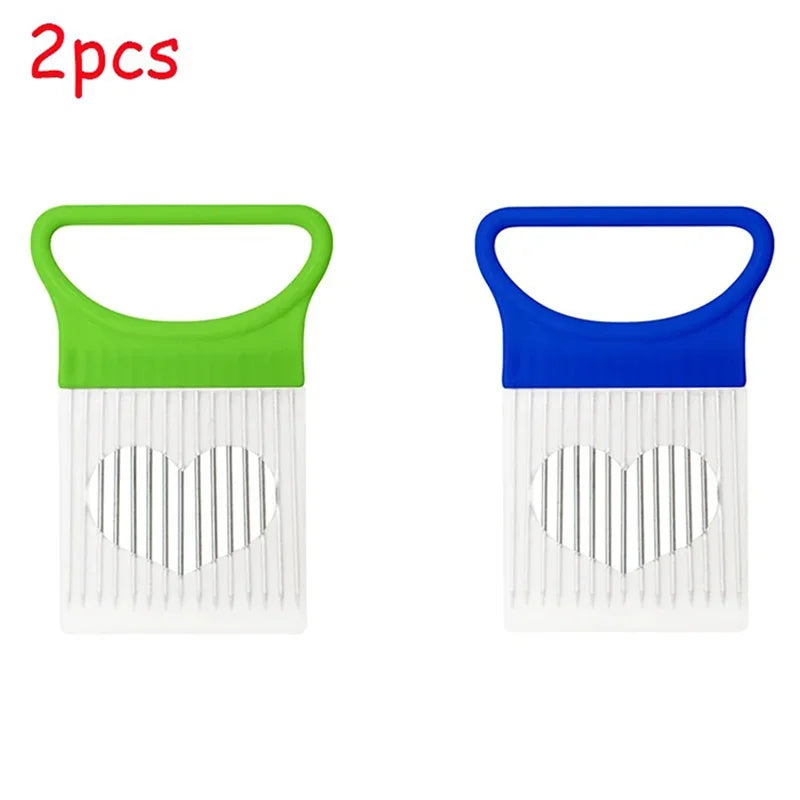 Colorful Onion Slicer & Holder - Stainless Steel Potato Chip Style Vegetable Slicer (1/2/3/4-Pack)