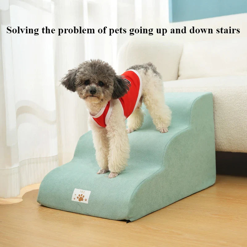 2/3-Step Pet Stairs Ramp for Dogs and Cats – Memory Foam with Removable Washable PU Cover, Sofa Trainer Stairs