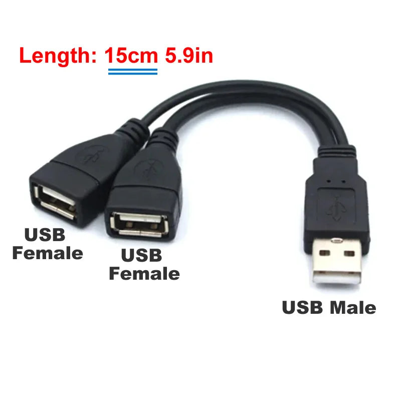 USB 2.0 Y Splitter Cable 1 Male to 2 Female for Data & Charging — 5.9 in (15 cm) or 11.8 in (30 cm)