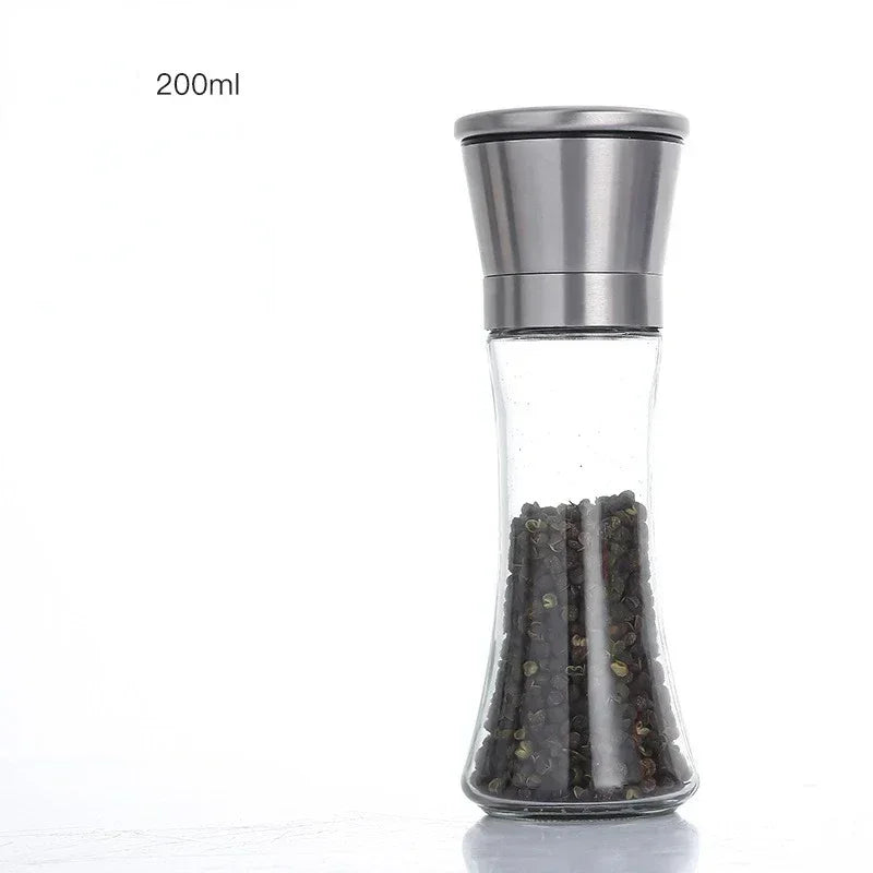 Stainless Steel Salt & Pepper Mill Set with Stand — Manual Adjustable Spice Grinder