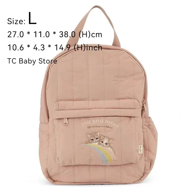 Kids Cotton Backpack (S/L) – Kindergarten & Travel Schoolbag for Toddlers, Children and Moms, Waterproof Geometric Cherry Lemon