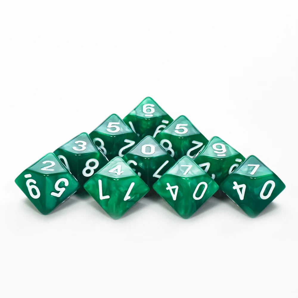 D10 Polyhedral Dice 10-Piece Set for D&D & Tabletop RPGs — Marble & Transparent Styles for Board Games & Parties
