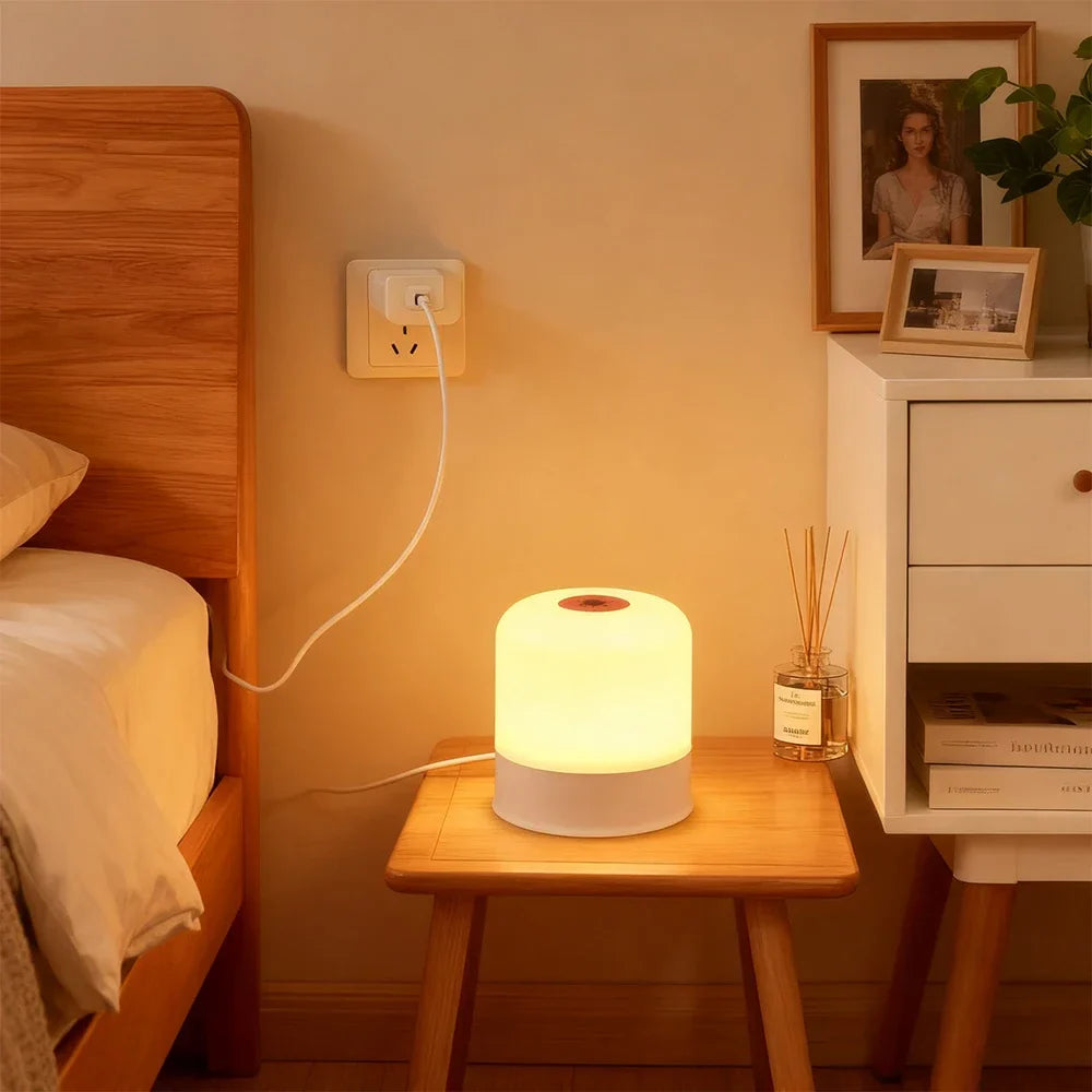 Dimmable LED Bedside Night Light – Rechargeable & Plug-In Touchscreen RGB Desk Lamp for Bedroom Reading