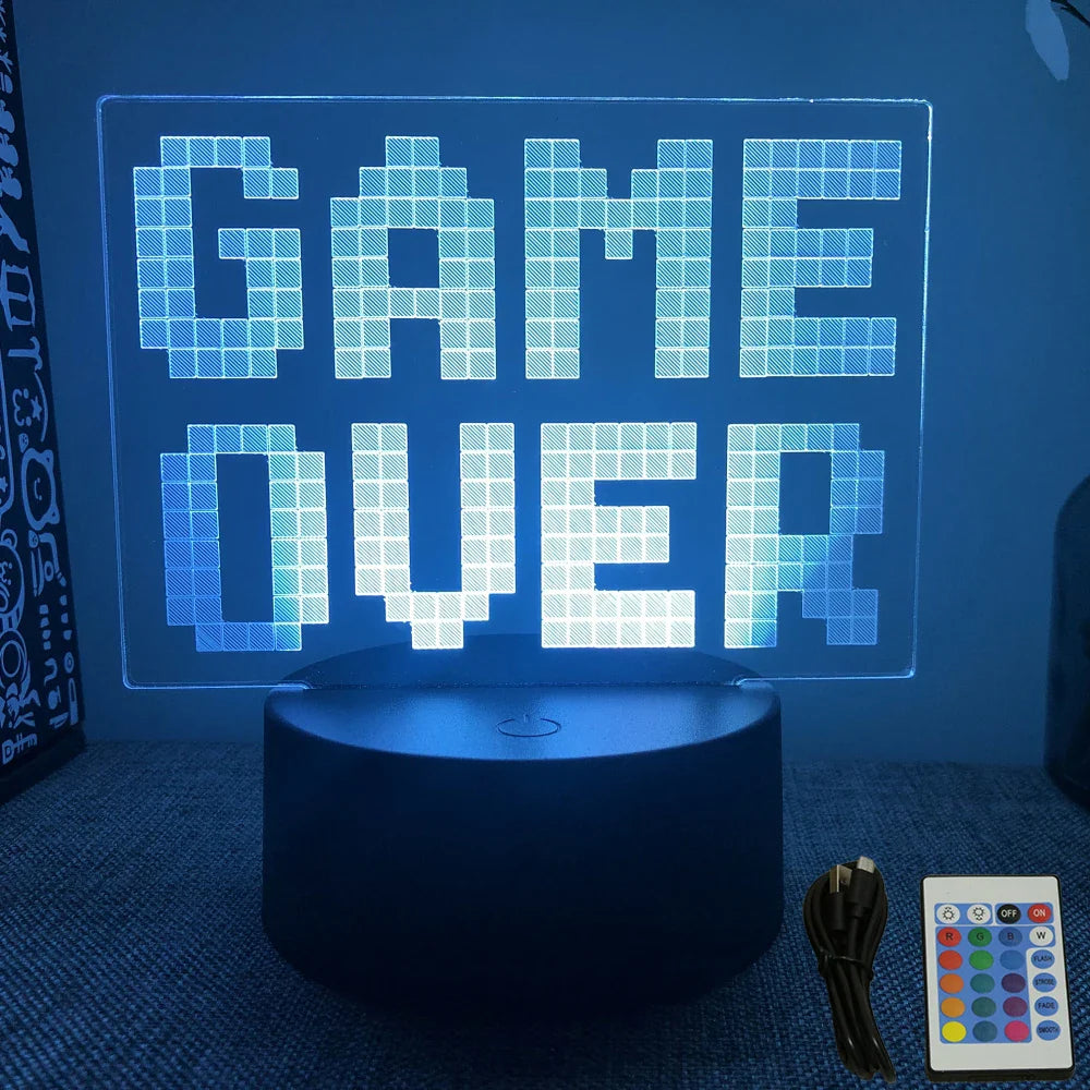 3D LED Neon Gamer Lamp - RGB Acrylic Night Light with Remote & Touch for Kids & Gaming Room