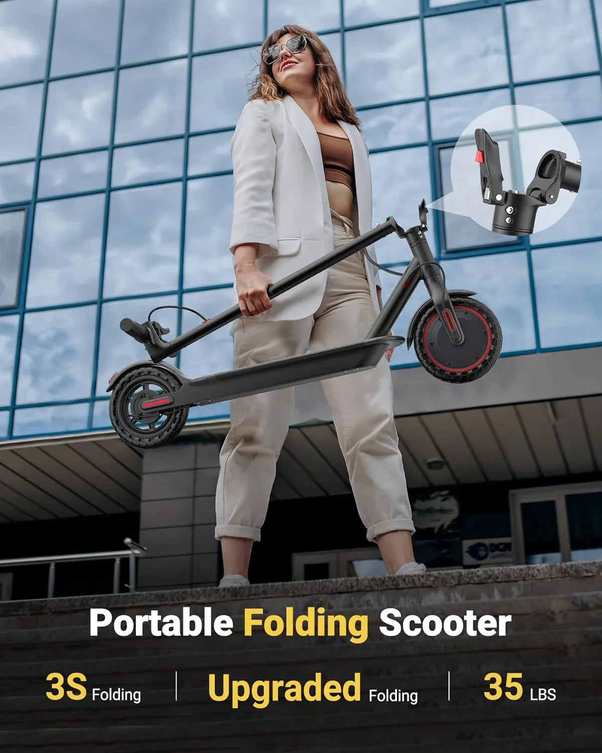 Folding Electric Scooter 350W Brushless Motor — 19 MPH (30 km/h) Smart APP Control, 8.5-inch Honeycomb Tires, 25–37 mi (40–60 km) Range for Adults