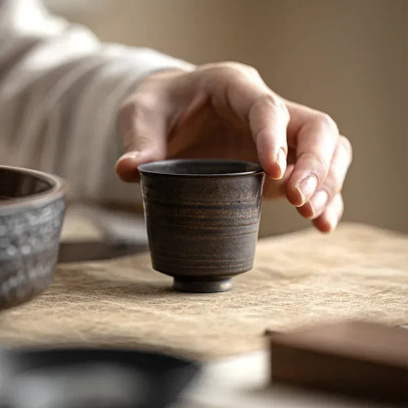 Japanese Style Rough Pottery Espresso & Gongfu Tea Cup Retro Ceramic Mug for Office and Home