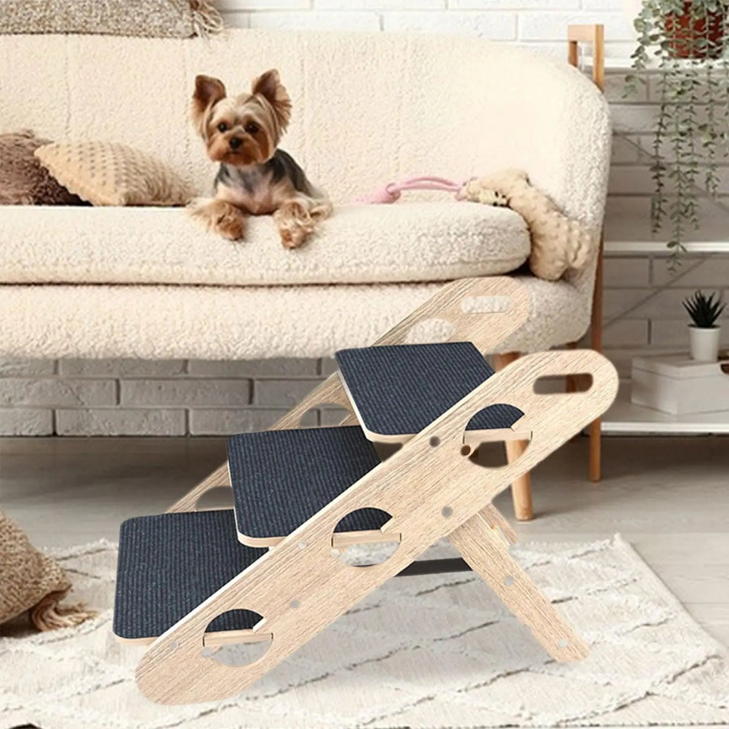 Foldable Wood 3-Step Pet Stairs for Small Dogs Non-Slip Sofa & Bed Ramp Portable Puppy Steps