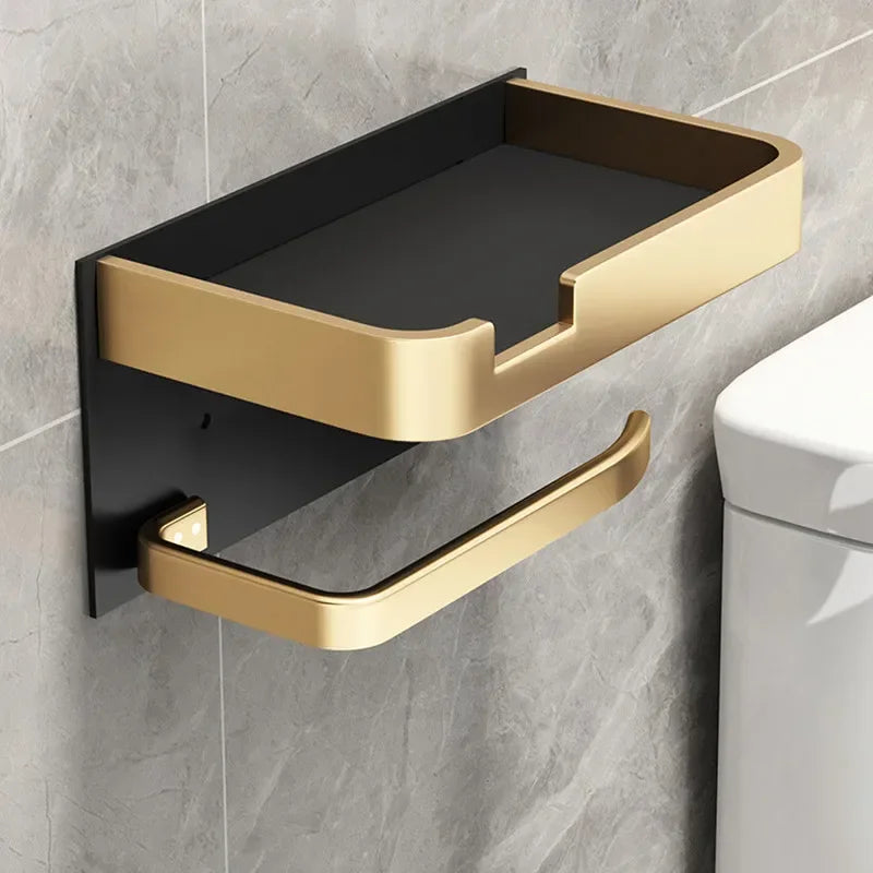 Wall-Mounted Toilet Paper Holder with Shelf - Aluminum Alloy Rustproof Bathroom Roll Holder