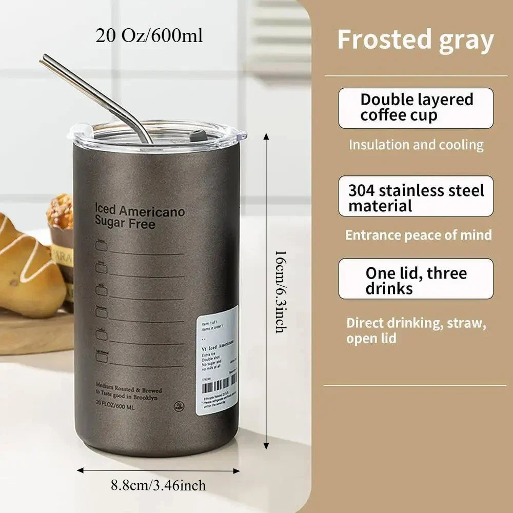 20 oz (591 ml) Insulated 304 Stainless Steel Tumbler with Straw and Lid, Vacuum Coffee Cup for Iced Drinks, Reusable