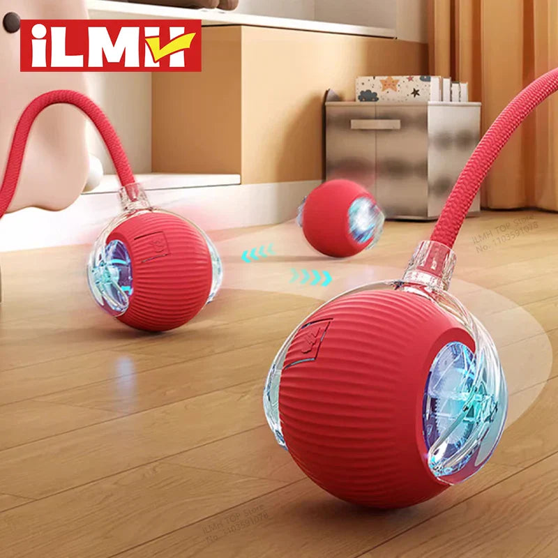 Rechargeable Interactive Cat Ball Toy — Automatic Rolling Smart Toy with Tail, LED & Obstacle Avoidance