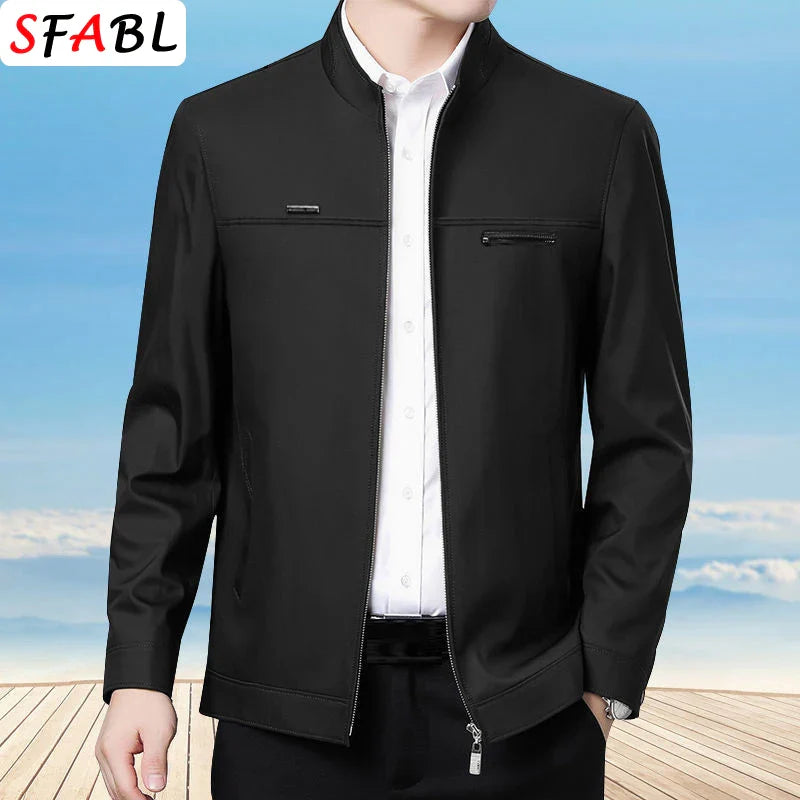 Men's Business Casual Zipper Blazer Jacket - Smart Casual Outerwear for Spring & Autumn