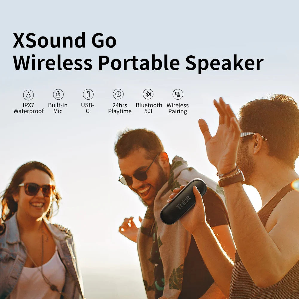 Portable Bluetooth Speaker 16W (Bluetooth 5.3) IPX7 Waterproof — Enhanced Bass, 24‑Hour Playtime, USB‑C & AUX for Camping & Parties
