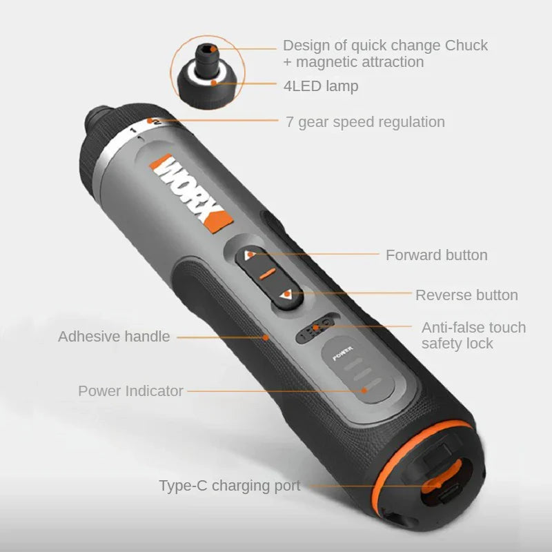 4V Mini Cordless Precision Screwdriver Set, USB Rechargeable — 30-Bit Kit with Quick-Release & LED Options