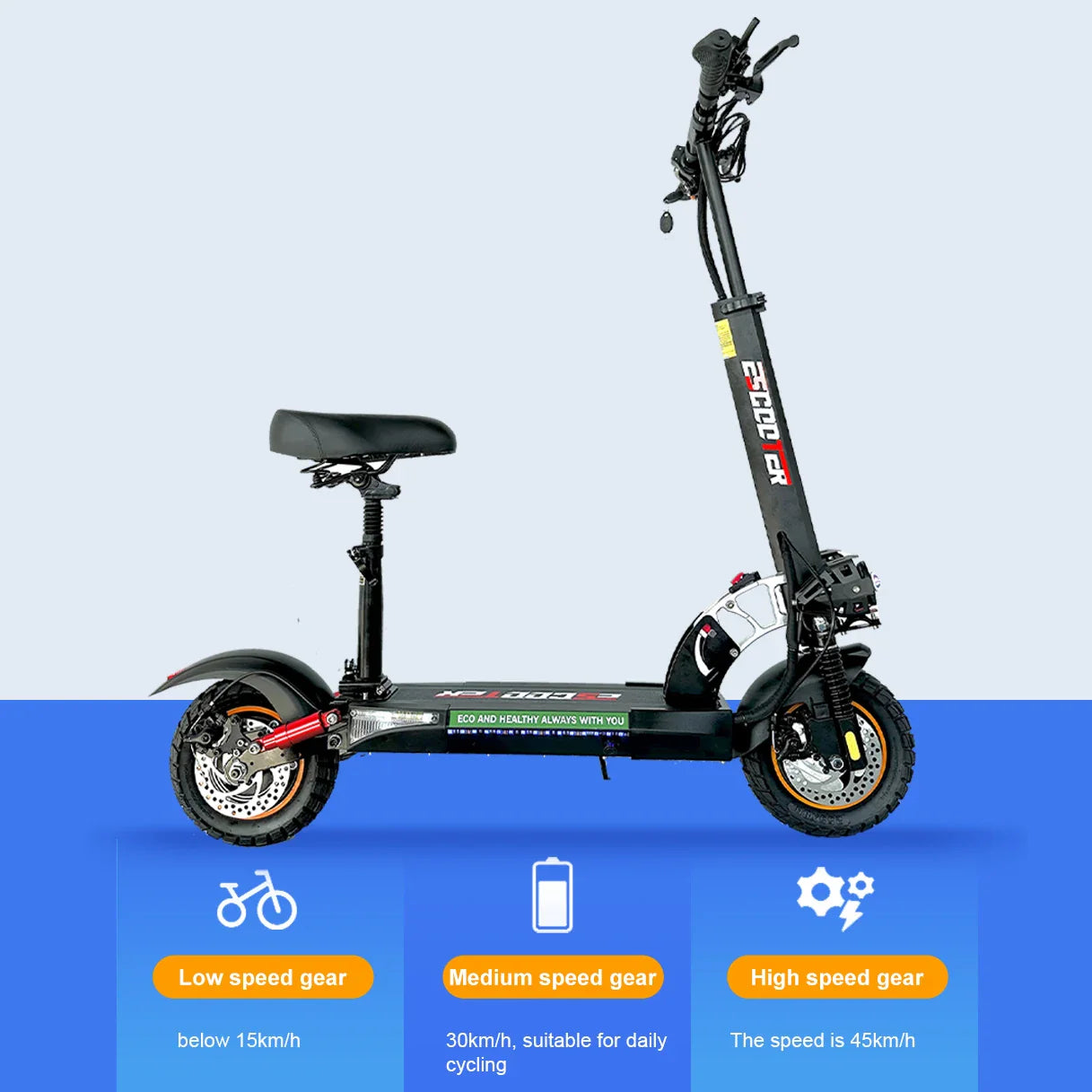 800W Foldable Electric Kick Scooter — 45 km/h Top Speed, 45–55 km Range, 10-Inch Off-Road Tires
