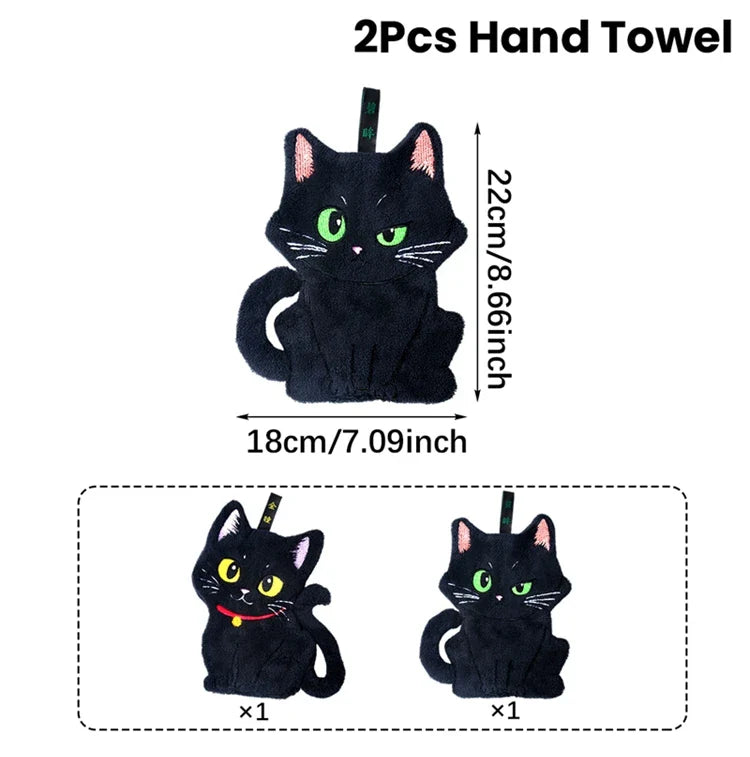 2-Pack Black Cat Hand Towels – Cute Halloween Kitchen & Hand Towels, Super Absorbent