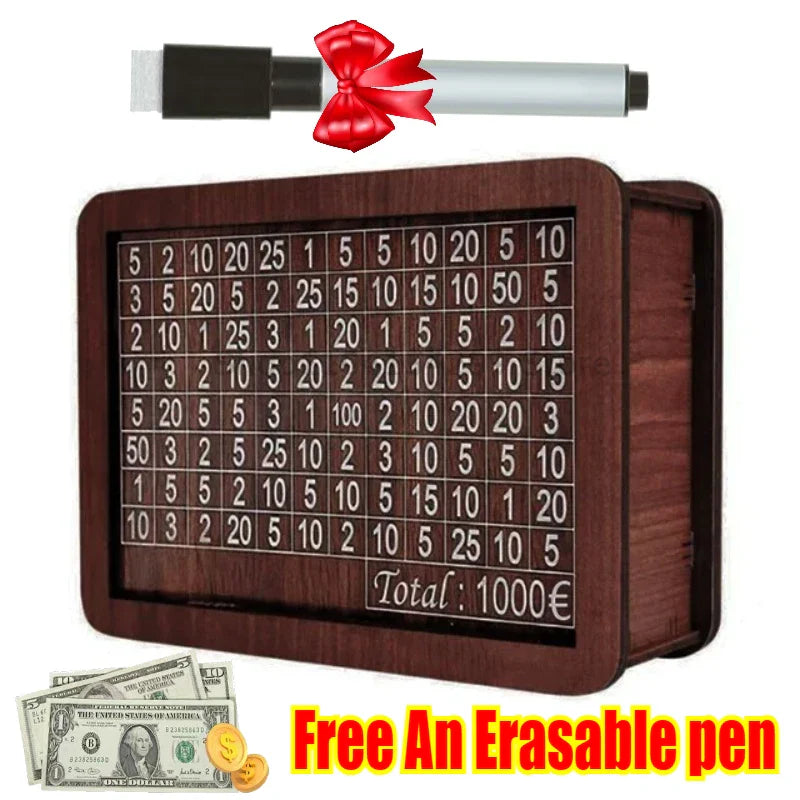 Handmade Natural Wooden Piggy Bank with Goal Counter – Decorative Savings Box for Kids & Adults