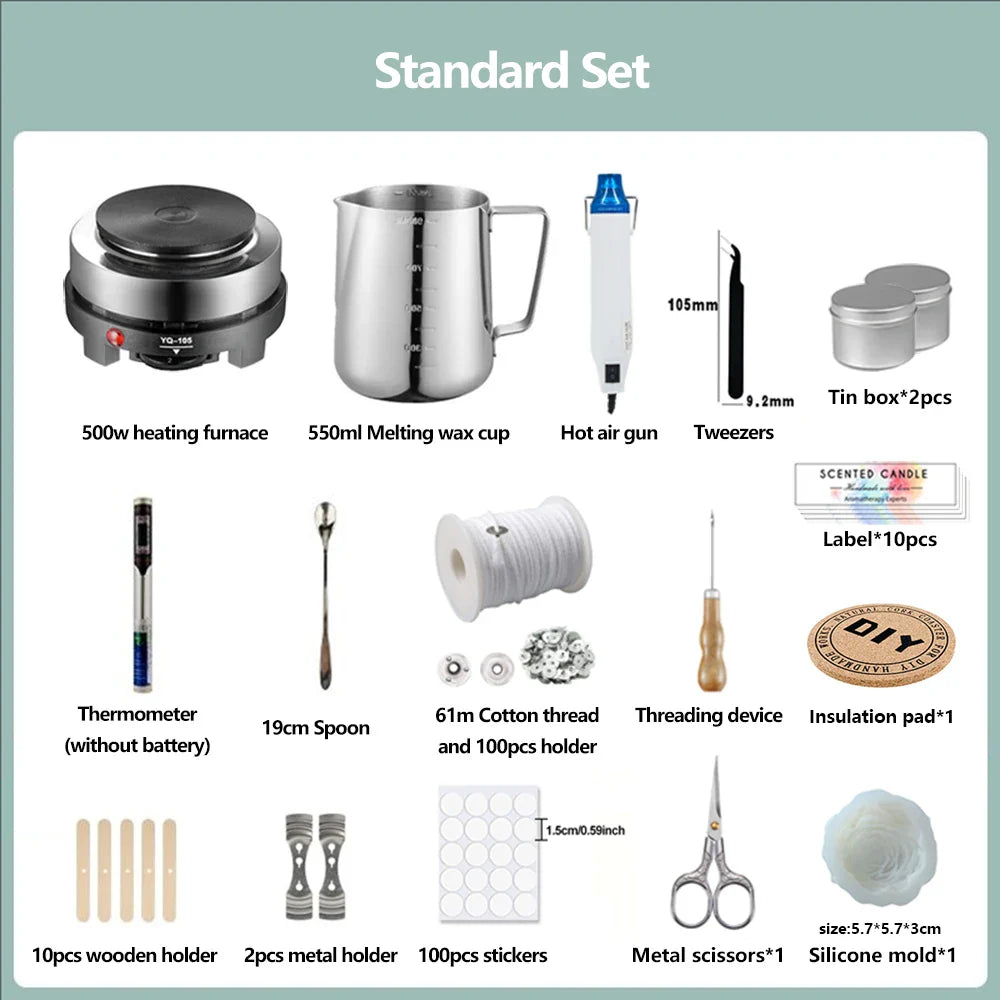 DIY Scented Candle Making Kit — Wax Melting Hot Plate, Pure Cotton Wicks, Molds & Pouring Pot