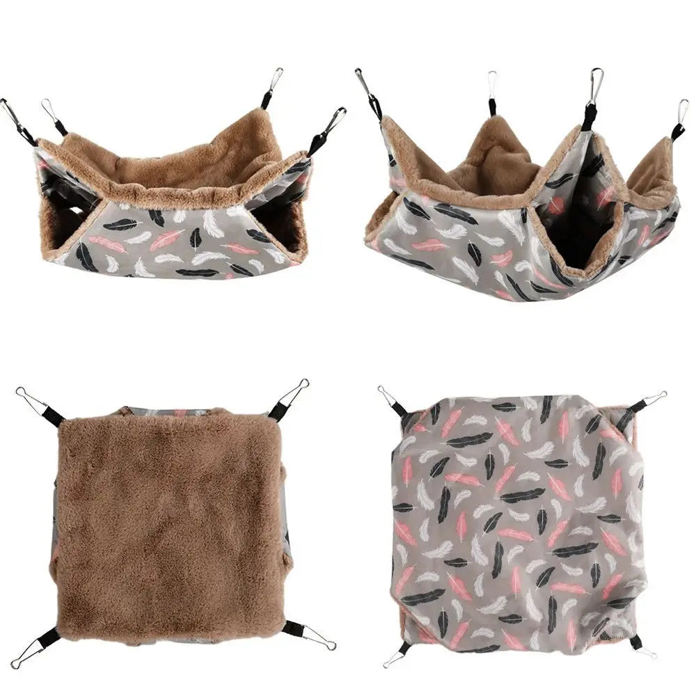 Plush Double-Layer Small Pet Hammock — Hanging Cage Bed for Hamsters, Rats, Squirrels & Sugar Gliders (Small 7.87×7.87 in / 20×20 cm; Large 13.78×13.78 in / 34×34 cm)