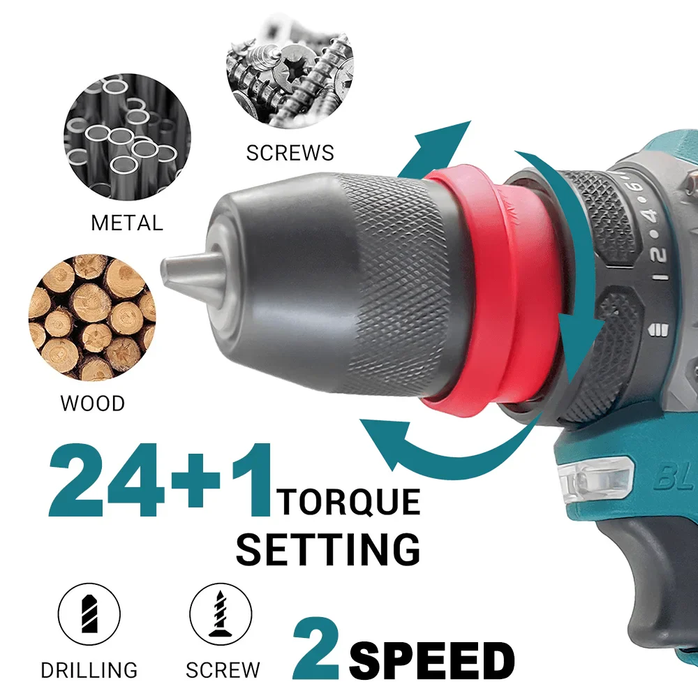 2-in-1 Cordless Brushless Drill Driver 10mm Chuck, Compatible with 18V Li‑Ion Batteries (Battery Not Included)