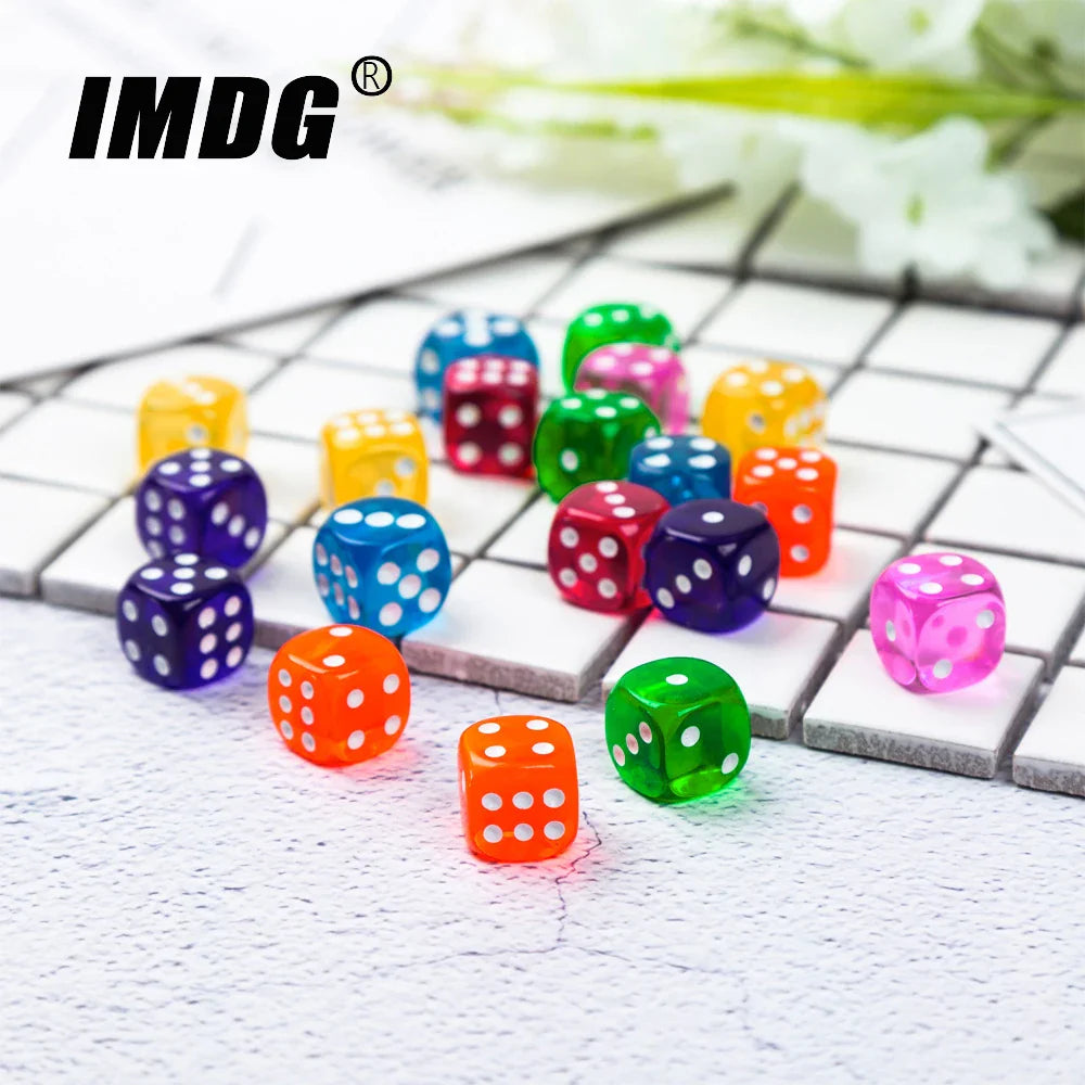10-Pack 14mm (0.55 in) Transparent Acrylic Dice Rounded Corner Multi-Color Game Dice