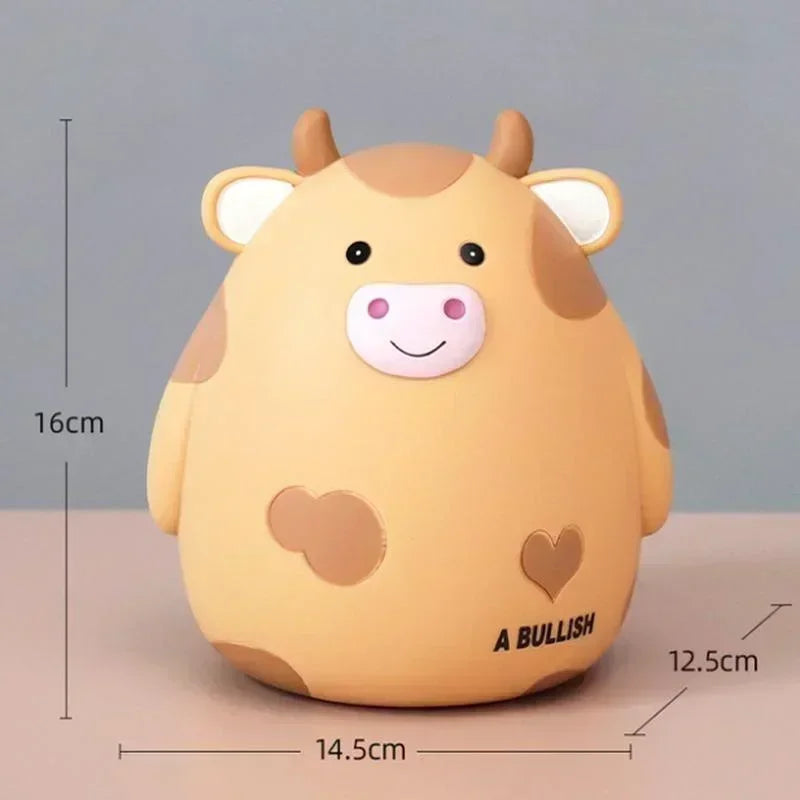 Cute Cartoon Cow Piggy Bank Resin Calf Coin Bank for Kids — 6.3 x 5.7 x 4.9 in (16 x 14.5 x 12.5 cm)