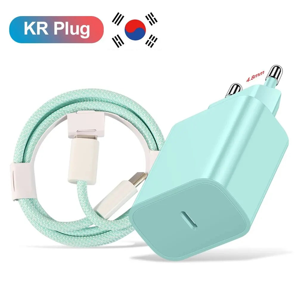 20W USB-C PD Fast Charger with USB-C Cable — 1-Port Wall Adapter for iPhone 15, Samsung S23 Ultra, Xiaomi Redmi Note 12