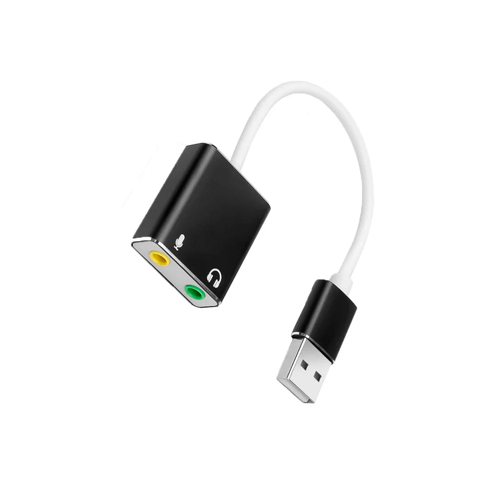 External USB Sound Card Adapter – USB to 3.5mm Headphone & Mic Converter, Virtual 7.1, Plug & Play
